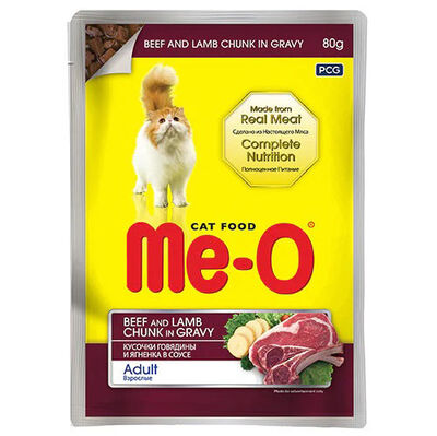 ME-O POUCH SOS İÇİNDE PARÇA DANA VE KUZU ETLİ 80 GR